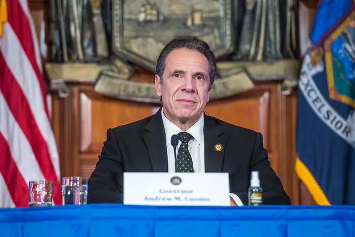 Governor Andrew Cuomo sits for a press briefing on February 10th.